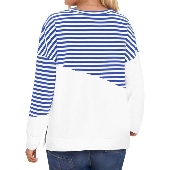 Plus Size Sweatshirts Women Long Sleeve Colorblock Side Split Casual - Picture 2 of 5
